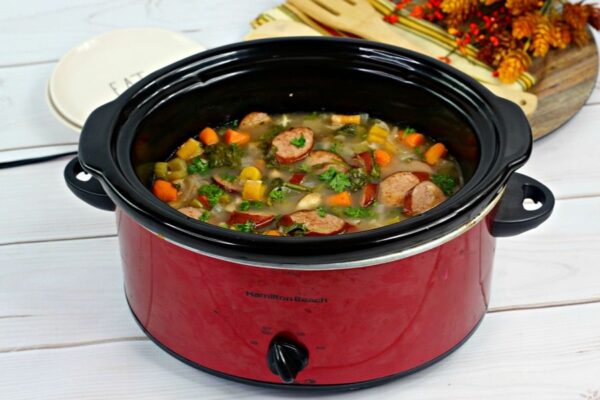 slow cooker soup bean soup sitting in crockpot