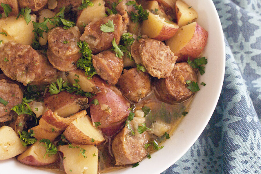 Delicious sausage and potato stew 