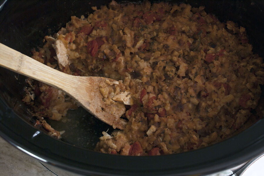 Cooked crockpot chicken bruschetta